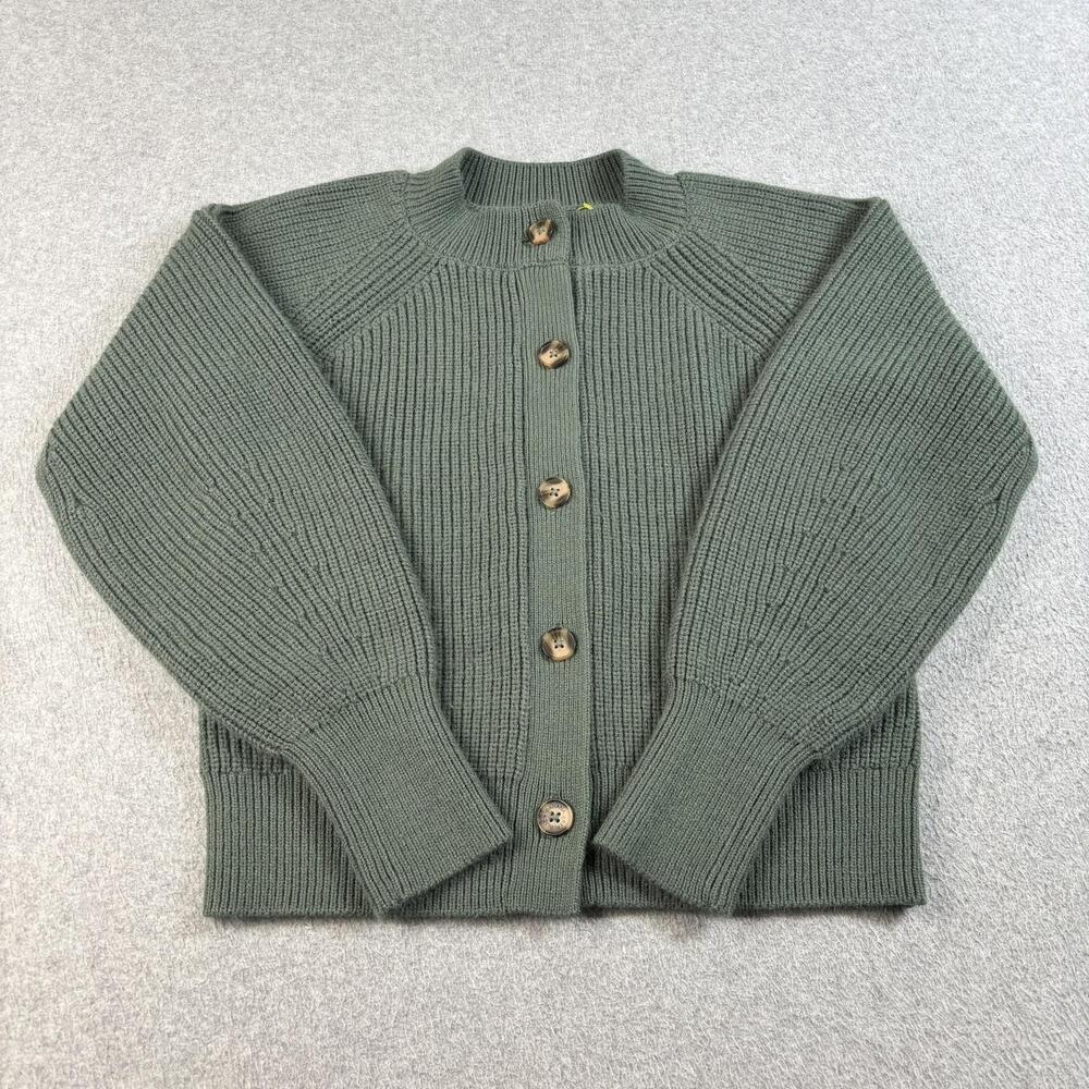 Banana Republic Sweater Woman Small Green Knit Button Cardigan Ribbed Heritage